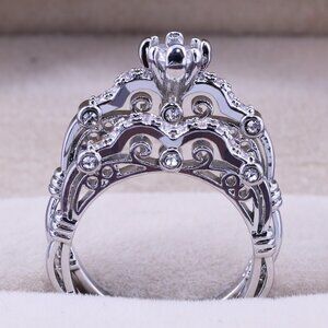 Luxury Flower Carved Wedding/Engagement Silver Ring Set for Women, VIP…